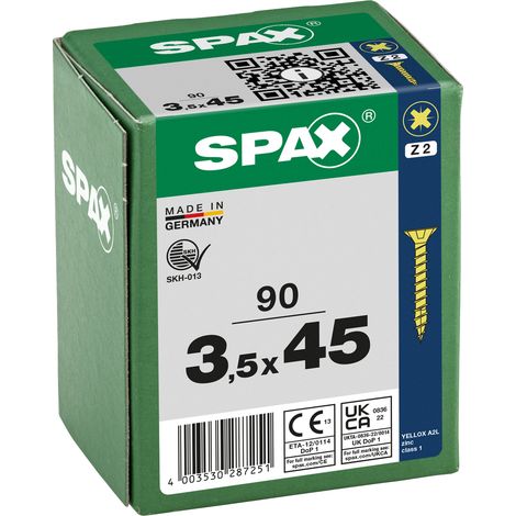 SPAX Vis universelle, 3,5 x 45 mm, 90 pcs, Tête centrante, Tête fraisée, Cruciforme Z, 4CUT, YELLOX - 8000000287251