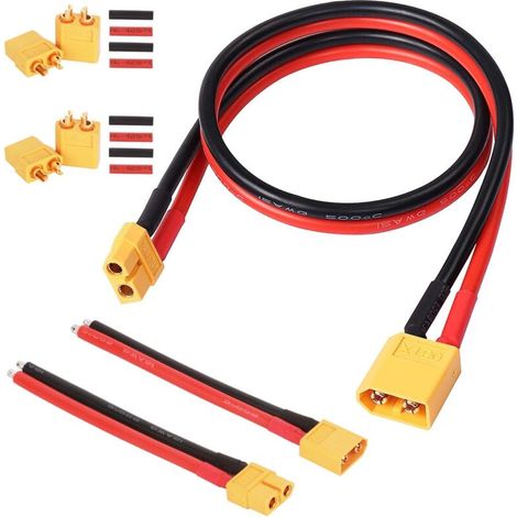 XT60 Connecteur Mâle à Femelle avec Fil de 50cm 12AWG. 1 Paire Rallonges de Câble XT60 Mâle vers Femelle Connecteurs avec Fil de 10cm. 2 Paires XT60 Bullet Connectors Plugs (1/5)