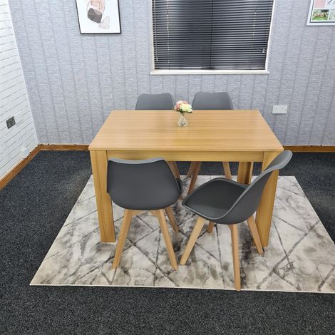 Dining Table and 4 Chairs Oak Effect Wood 4 Grey Plastic Leather Chairs Dining Room (1/5)