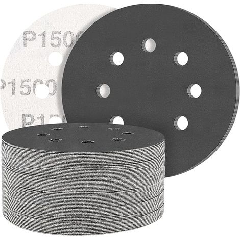 Lot de 50 feuilles de papier abrasif en carbure de silicium 125 mm grain 1500 professionnel 125 rond 8 trous humide et sec Idéal pour les voitures métalliques (1/5)
