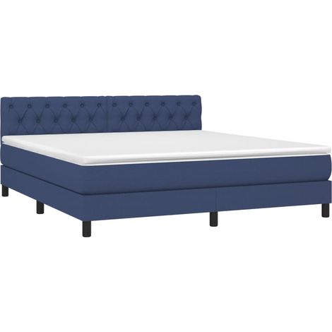 Box Spring Bed with Mattress&LED Blue 160x200cm Fabric vidaXL (1/4)