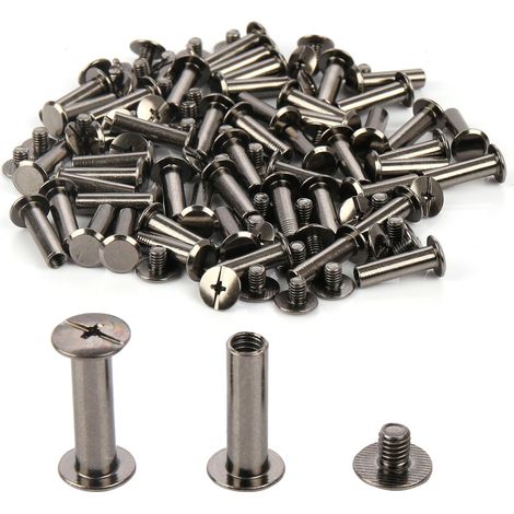Lot de 50 vis de reliure, 5 mm x 15 mm, poste de reliure, écrou Phillips 9,5 mm, pour décoration du cuir, scrapbooking, album photo, reliure de livres, nickel noir (1/5)
