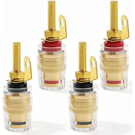 Lot de 4 bornes de raccordement banane 4 mm pour amplificateur audio, haut-parleur, terminal, bornes de connexion (42 x 14,2 mm) (1/5)