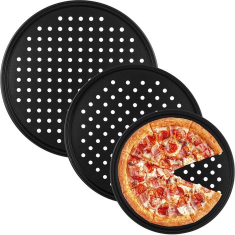 Pizza Pan - Carbon Steel - Perforated - For Oven - 9 6 In 11 In 12 6 In - Round - 3 Pieces (1/5)