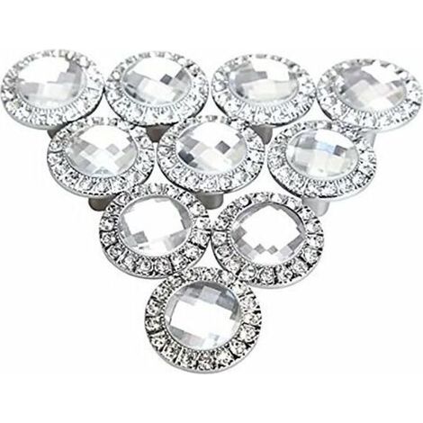 10pcs 30mm Round Silver Door Knobs 30mm Sparkling Crystal Rhinestone Handles for Kitchen Cabinets, Cupboard Doors and Drawers (1/4)