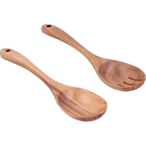 2 pièces Cuillère et Fourchette en Bois pour Cuisine Maison École Bureau Fête (1/5)