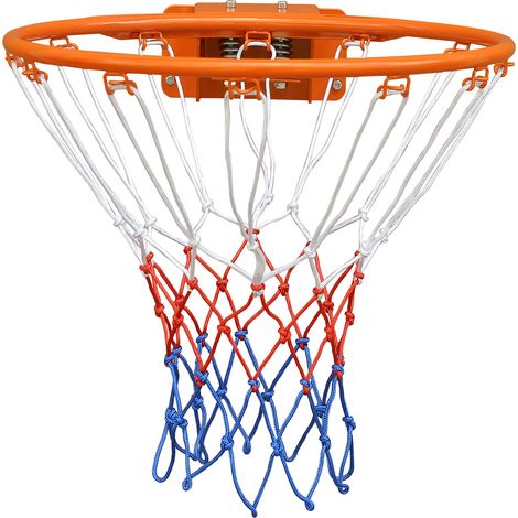 Canasta de baloncesto de pared de 45 cm con doble muelle, aro metálico naranja con red (1/5)