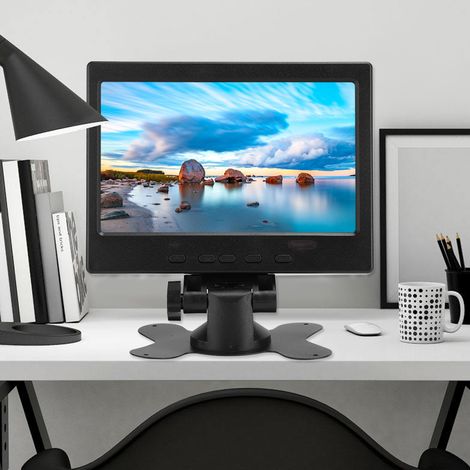 Écran LCD 7 Pouces HD 1024x600 avec Ports HDMI/VGA/AV, Alimentation 100-240V, Support Inclus