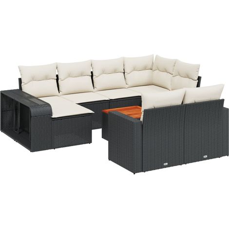 11-tlg. Garten-Sofagarnitur mit Kissen Schwarz Poly Rattan vidaXL (1/3)