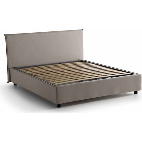 Talamo Italia Letto matrimoniale Bonella, Letto contenitore con rivestimento in tessuto, 100% Made in Italy, Apertura frontale, adatto per materasso Cm 160x200, Tortora, con imballo rinforzato