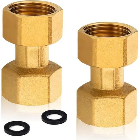 Juego de 2 racores giratorios de latón, rosca interna de 1/2", 1/2" IG x 1/2" IG x 1/2", racor roscado de latón, diámetro interior DN15, con junta de estanqueidad para sistemas de agua y calefacción.