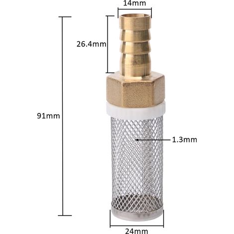 Filtre en maille d'acier inoxydable allongée (14 mm) pour tuyau d'arrosage, protection et filtration de l'eau. Filtre en laiton. (1/5)