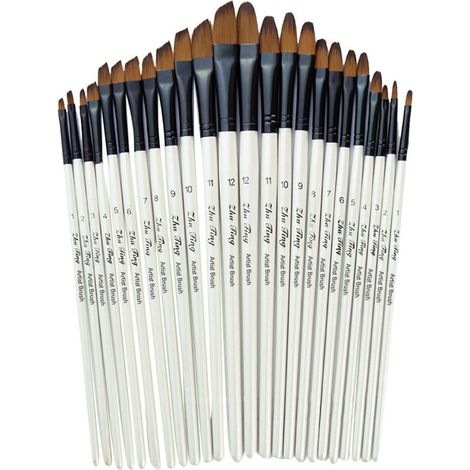 Pinceau Peinture - Manche Bois - Poil Nylon - Pour Aquarelle Acrylique Gouache - Lot de 12 Tailles 1 à 12 (1/5)