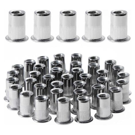 100 pièces M6 écrou à rivet fileté à tête plate,écrous à riveter fileter en acier inoxydable,assortiment inserts filetés pour mental plastique (12 mm × 15 mm) GROOFOO