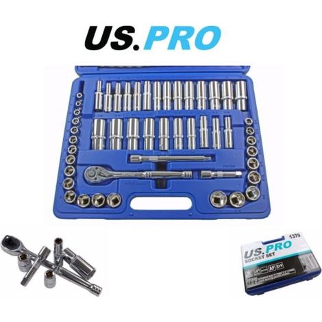 US PRO 50pc 3/8"" Socket Set Metric & AF Imperial Shallow Deep Sockets 1370 New (1/4)