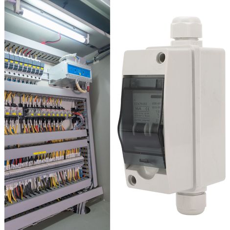 BAOYI Disjoncteur photovoltaïque double alimentation 12-400 V CC / 90-400 V CA 16 A, boîtier miniature extérieur avec rail DIN pour boîtes de distribution de panneaux solaires (IP65) (1/5)