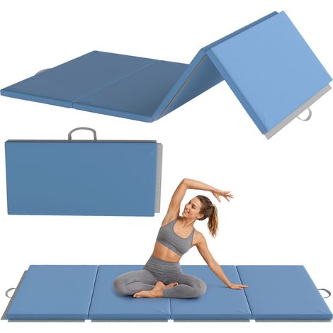 HOMCOM colchoneta gimnasia plegable de grosor 5 cm, 240x120x5 cm, con asas de transporte, esterilla de gimnasia para yoga, mma, azul claro (1/5)