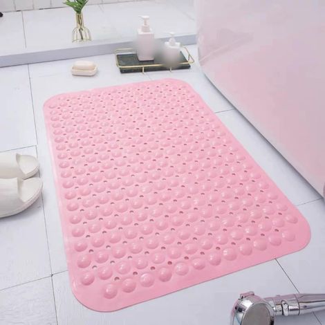 Tapis de baignoire et de douche rectangulaire antidérapant à ventouses, drainage rapide, massage des pieds, 35 x 70 cm, Rose (1/5)