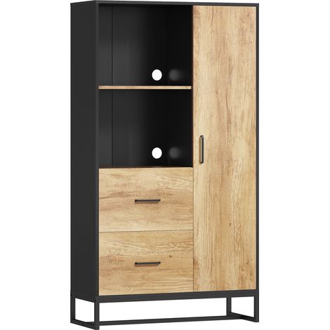 Credenza Moderna da Cucina 88x35x160 cm con 2 Cassetti 2 Ripiani e un Armadietto Legno e Nero (1/5)