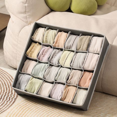 Organisateur pliable pour tiroir en non-tissé, pour sous-vêtements, soutiens-gorge et chaussettes, économiseur d'espace (gris clair) (1/5)