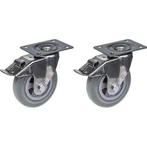 Rollen - 160 mm - Edelstahl - Graues Gummi - Set von 2