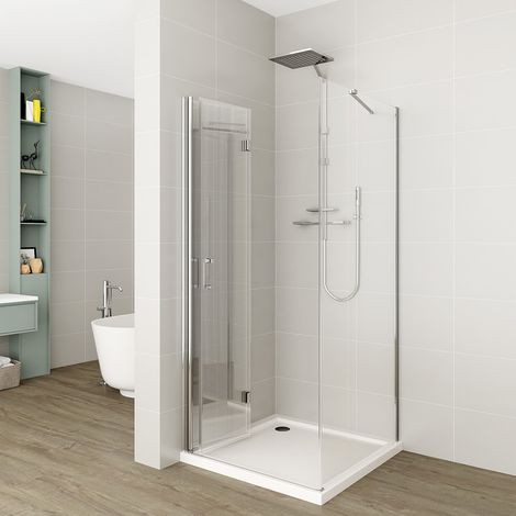 Duschkabine 100x80 cm Eckeinstieg 180° Falttür Duschabtrennung mit Seitenwand Eckdusche Duschwand aus 6 mm NANO ESG Glas, Höhe 195 cm