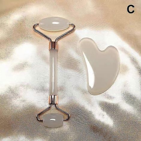 2-teiliges Set Gesichtsmassagegerät, Nackenroller, Gua-Sha-Schaber, Lifting- und Faltenentfernungs-Set – Weiß (1/5)