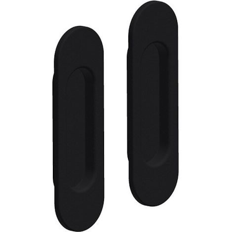 Griffmulden Set für Schiebetüren, oval, Farbe schwarz, für Durchgangstüren, Zimmertüren, Schranktüren