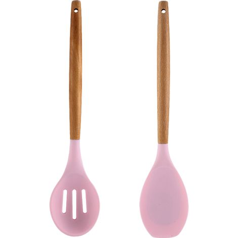 Ustensiles De Cuisine En Silicone - Accessoires Avec Manche En Bois - Résistant À La Chaleur Pour Casseroles Et Poêles - Lot De 2 Pièces (1/5)
