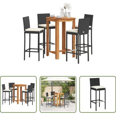 Tabouret de bar - Ensemble de bar de jardin 5 pcs noir bois massif acacia rotin (1/5)