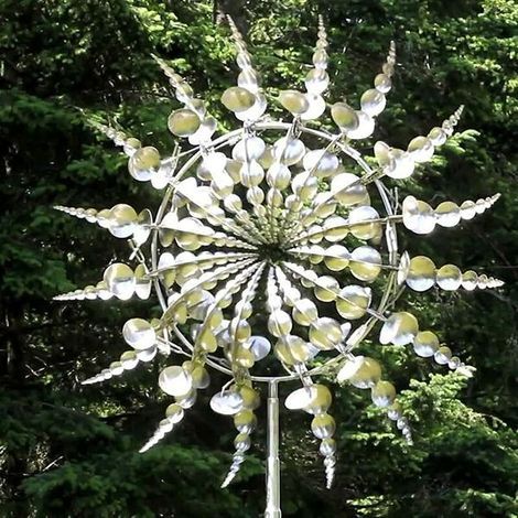 Girouette de jardin en acier inoxydable – Moulin à vent décoratif multicolore – Résistant aux intempéries – Sculpture cinétique pour extérieur (1/4)