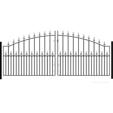 Saxon Spear Top Arched Double Driveway Gate - Solid Steel - Fits Gap of 3048 mm x 1245 mm High - Electro Galv./Black Powder Coated