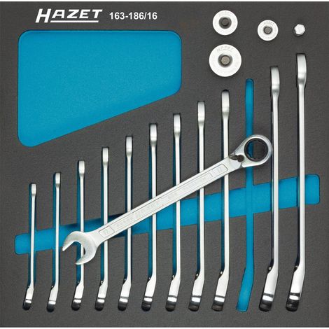 HAZET Knarren-Ring-Maulschlüssel-Satz mit Vierkant-Adaptern 163-186/16 Außen-Doppel-Sechskant-Tractionsprofil Anzahl Werkzeuge: 16 (1/5)