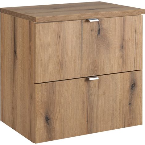 Meuble sous vasque suspendu 2 tiroirs avec le plan NOVA OAK 60 cm en chêne (1/5)