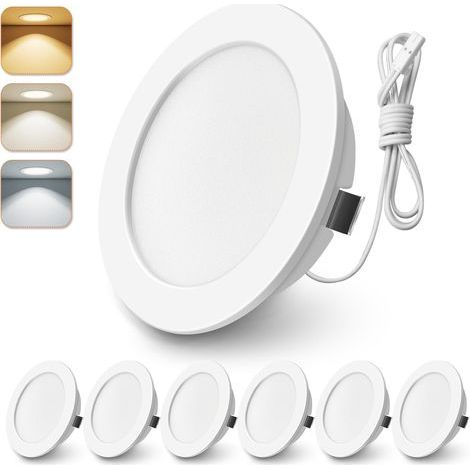 Set of 6 Recessed LED Spotlights, 12V, 3 Color Temperatures, 4W, Ø55-58mm, IP44, for Kitchen, Campervan (1/5)
