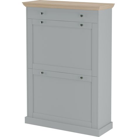 Binz Coffre à chaussures 2 portes battantes et 1 tiroir en effet bois gris (1/4)
