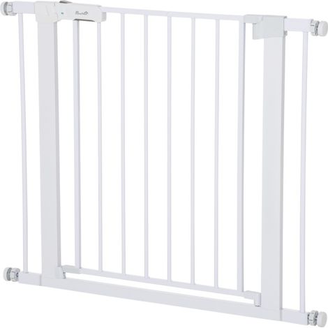 CHICFURN Barrera de seguridad de acero blanco 75-96 cm, cierre automático, sin taladrar (1/5)
