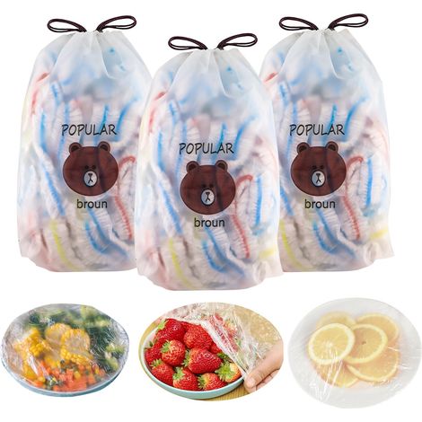 300 Pièces Sac de Conservation Alimentaire, Transparente Sacs de Conservation Frais, Film Etirable Elastique en Plastique Jetable, Convient pour le Stockage des Aliments (1/5)