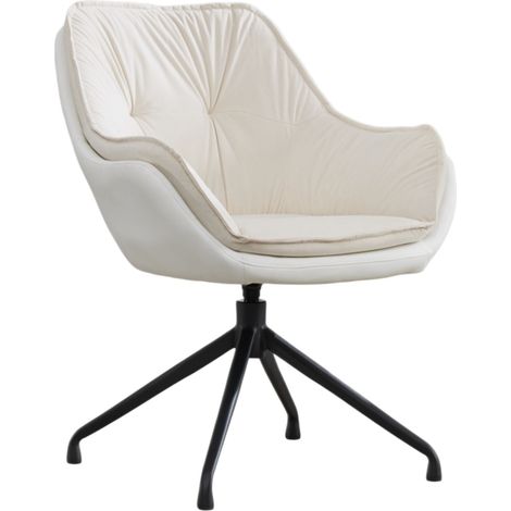 Sillón giratorio tapizado en polipiel beige con reposabrazos y base metálica (1/5)