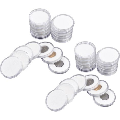 Boîte de rangement ronde en plastique transparent pour pièces de monnaie de 46 mm (120 pièces) (1/4)