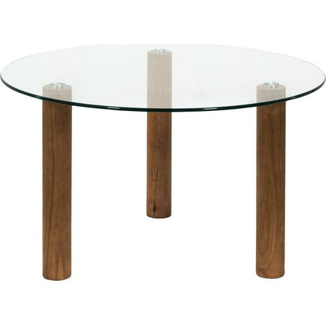 Table basse ronde en verre trempé pieds en hévéa - INAYA (1/4)