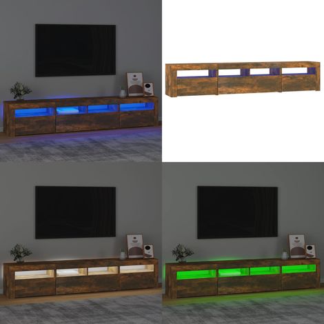 Meuble TV avec lumières LED Chêne fumé 210x35x40 cm - Meuble Tv - Meuble Audiovisuel - Meuble Télévision - Luminaire Led - Éclairage Rgb - Home & Living (1/5)