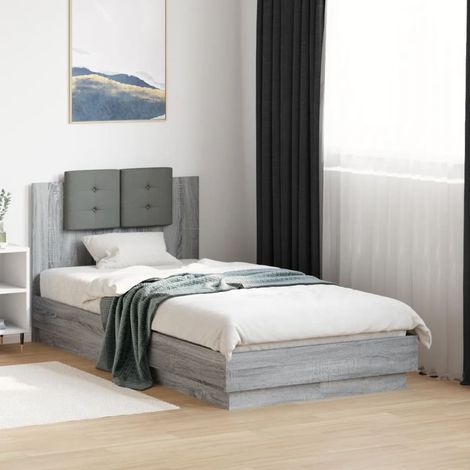 Cama con cabecero madera de ingeniería gris 90x190 cm