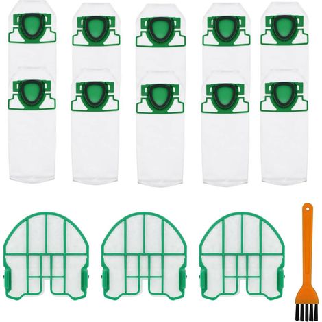 Lot de 10 Sacs d'Aspirateur Pour Vorwerk Kobold VB100 VB 100 FP100 FP 100,Avec 3 Filtres Moteur 1 Brosse de Nettoyage,Sac à Poussière de Rechange Kit Sac Aspirateur (1/5)