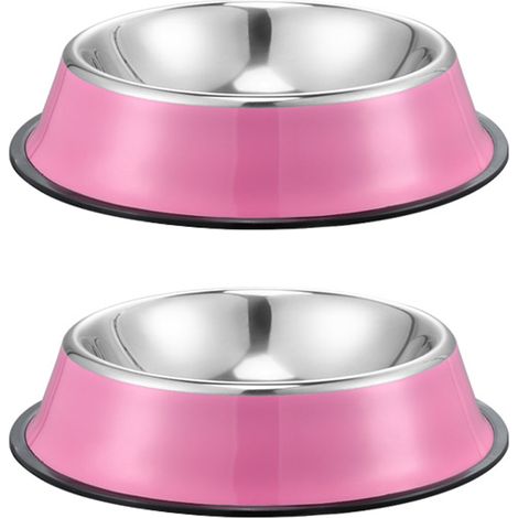Gamelles pour chien en acier inoxydable, lot de 2 avec base antidérapante en caoutchouc pour la stabilité lors des repas (1/5)
