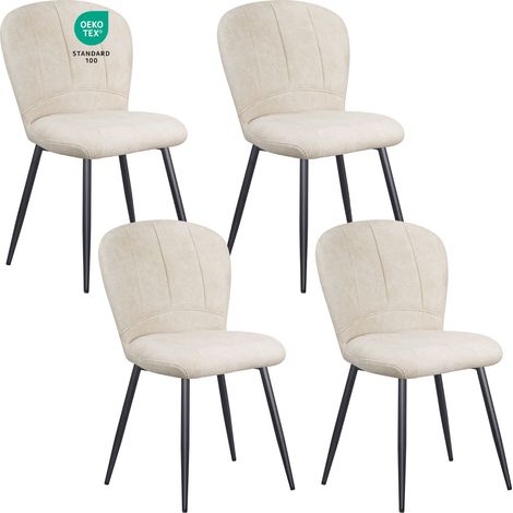 Lewe – Lot de 4 chaises de salle à manger – Tissu chenille doux – Design coquillage – Pieds en métal noir – Capacité 120kg (1/5)