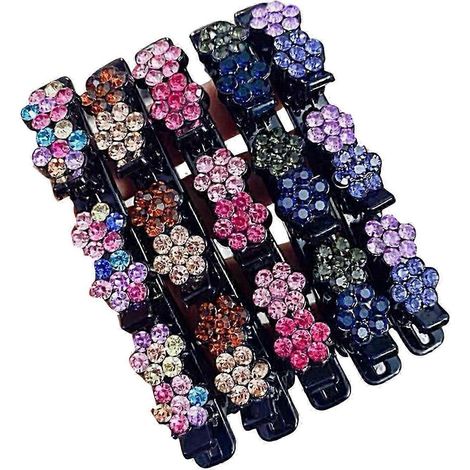 Lot de 3 ou 4 pinces à cheveux pour fille, décorées de fleurs scintillantes en strass, avec un design à double couche pour la frange.-H (1/5)