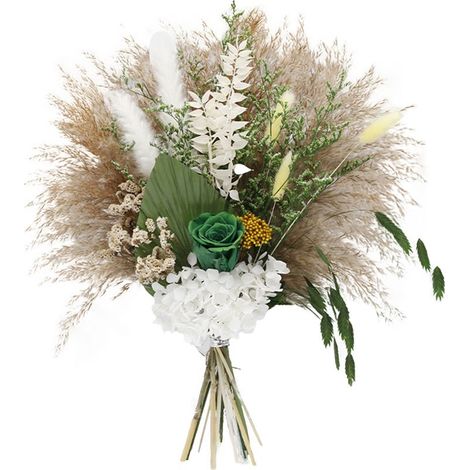 Bouquet de fleurs séchées haut de gamme composé d'un mélange de fleurs naturelles et de fleurs préservées, notamment des roseaux de la pampa et des roses. [004] (1/2)