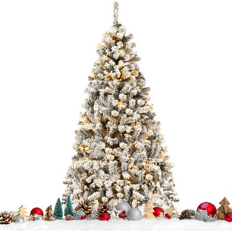 Albero di Natale 180cm in PVC 600 rami Abete artificiale innevato illuminato con base metallica Bianco (1/3)
