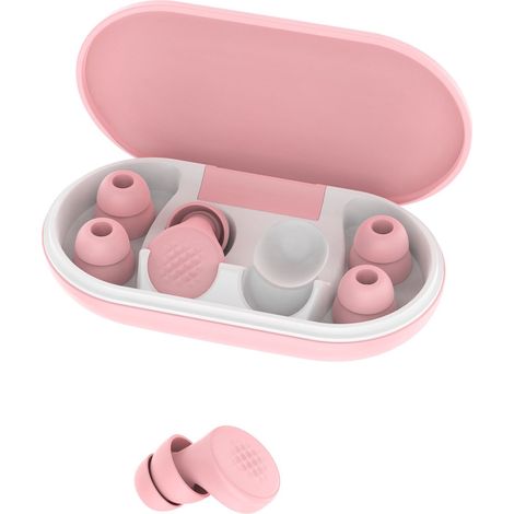 Tappi per le orecchie per dormire con cancellazione del rumore a 45 dB, riutilizzabili, in morbido silicone ergonomico, disponibili in 4 taglie (XS/S/M/L) per dormire, viaggiare e concentrarsi. Rosa. (1/2)